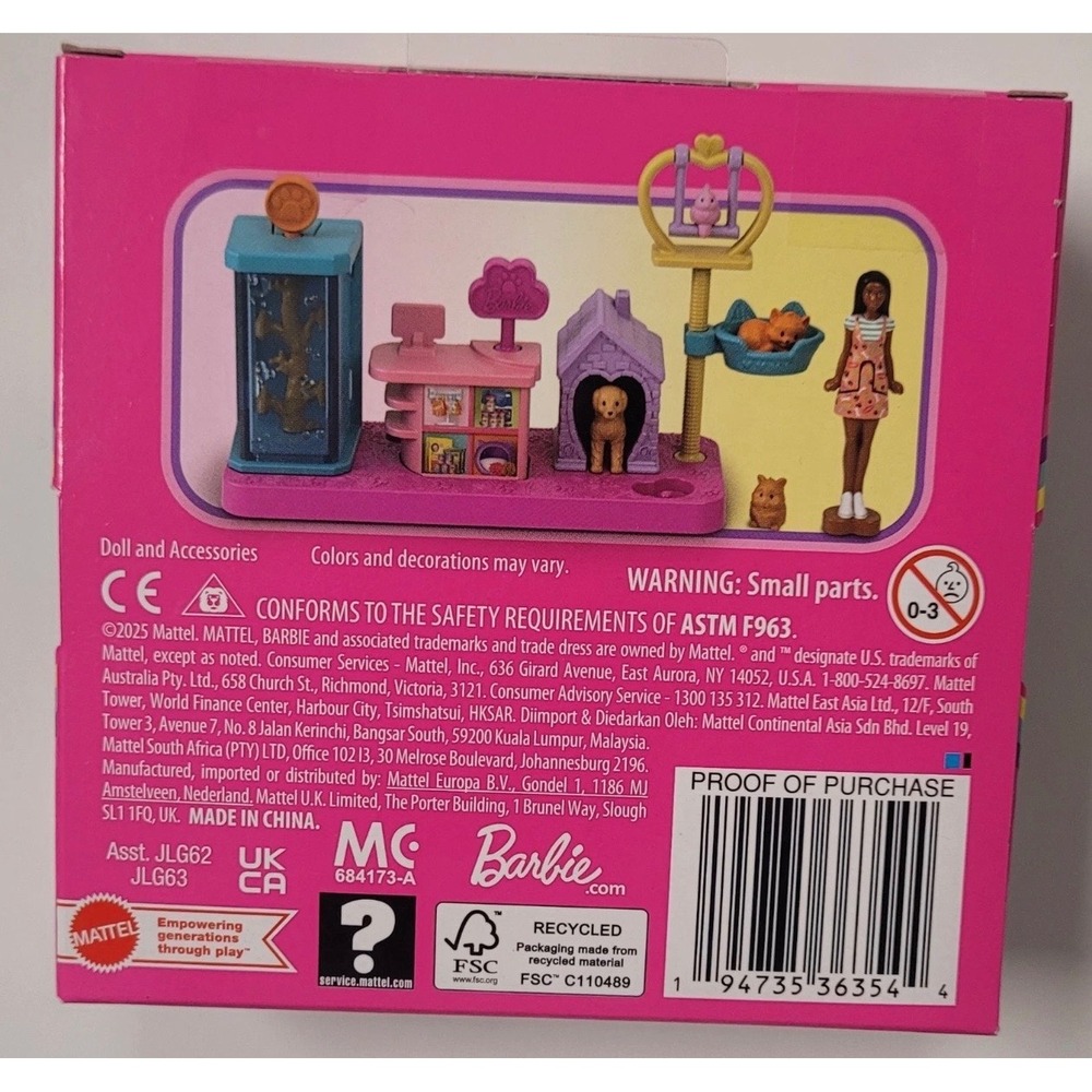 Mini BarbieLand Pet Shop Playset Mattel Pets Puppy Cat Figure NIB - Picture 2 of 2